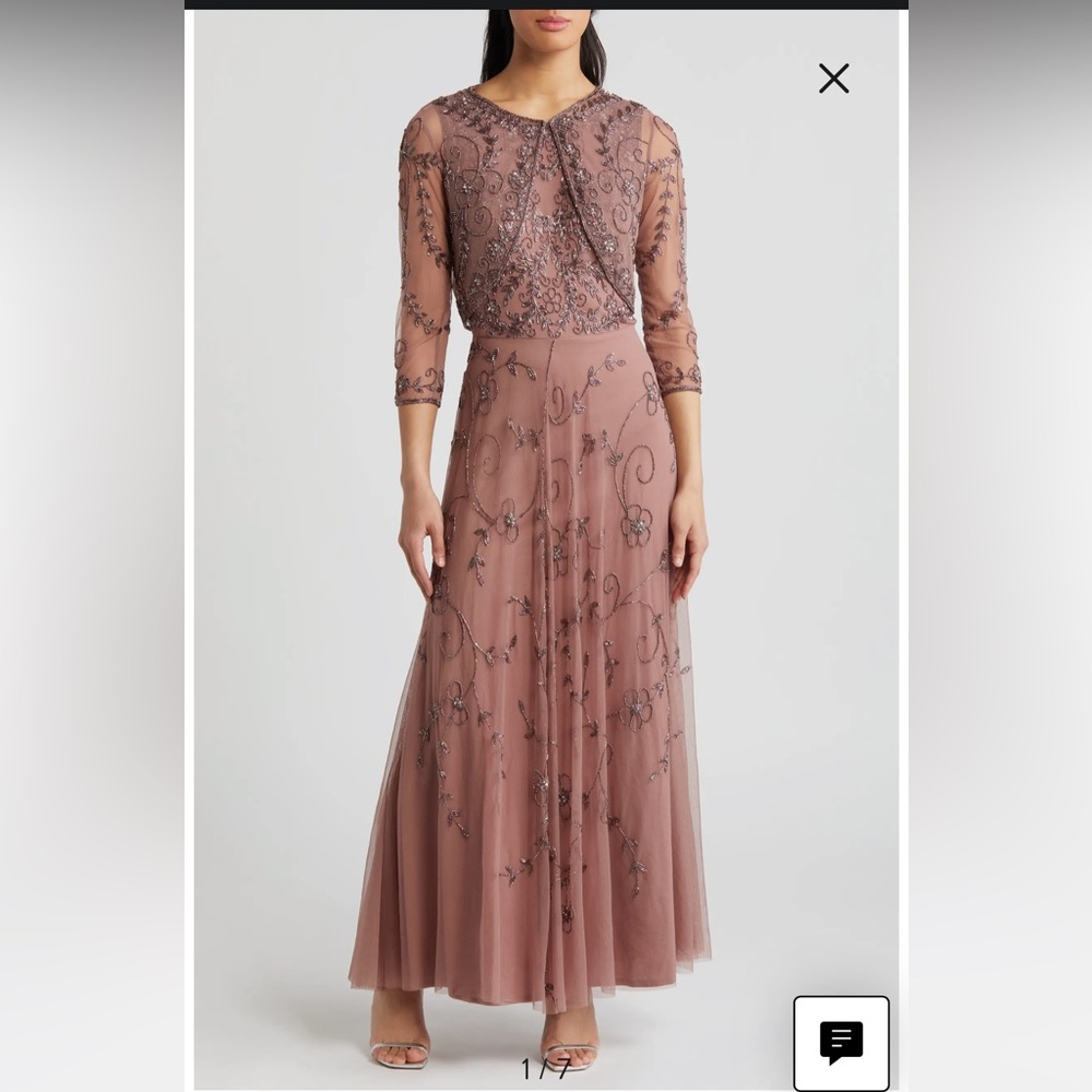 Pisarro Nights beaded Mesh Gown with Jacket